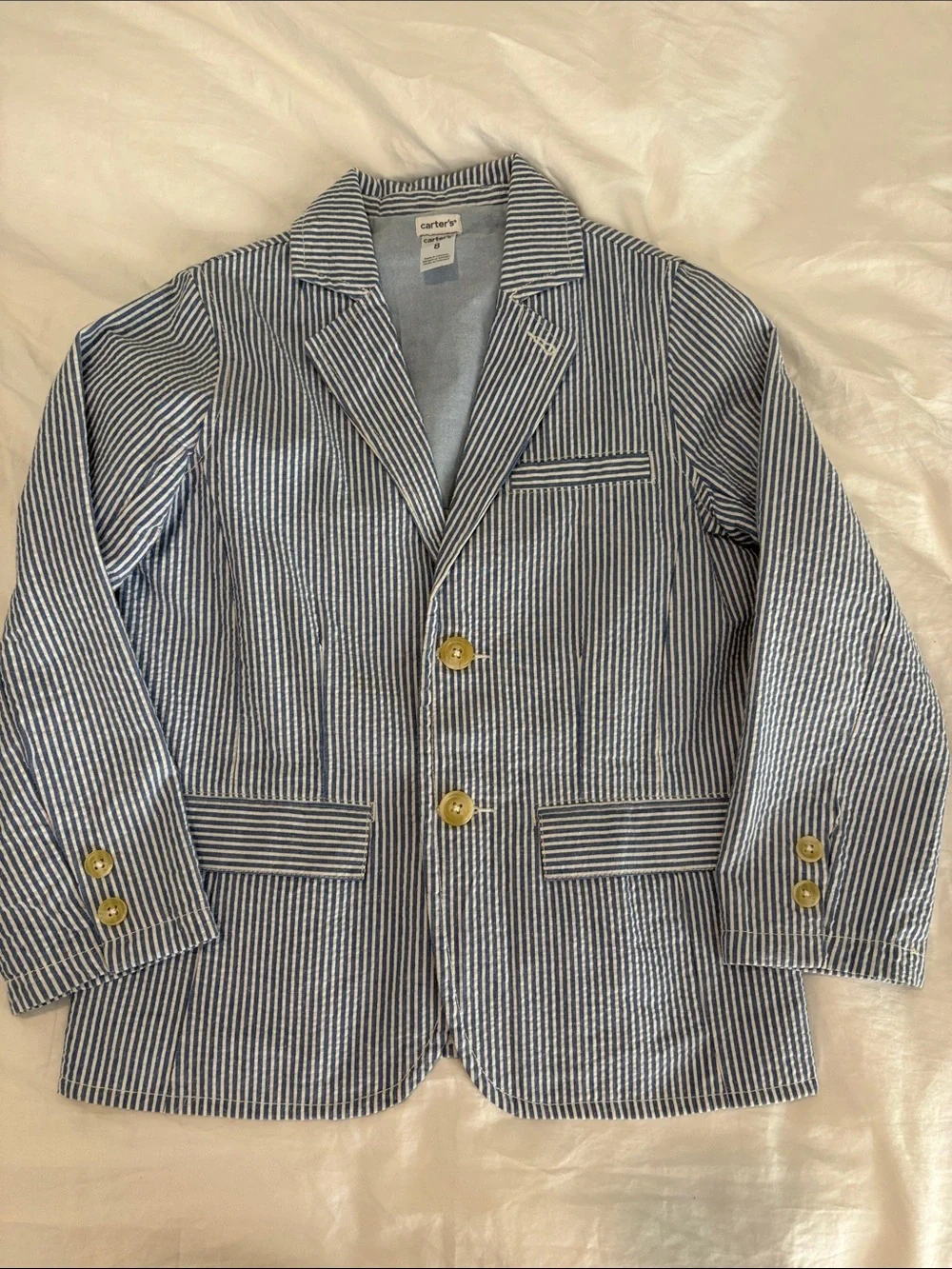 Carter's Navy and White Striped Boys Blazer with Notch Lapel Size 8